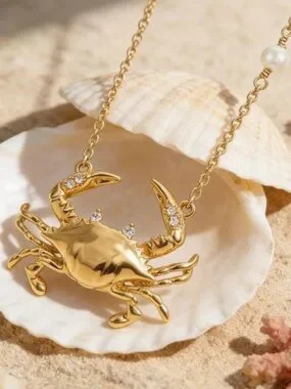 Anthropologie Gold color Crab Pendant Necklace with Crystal Details